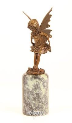Sculpture Elfe en bronze sur un socle en marbre verte d'après Milo