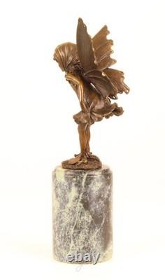 Sculpture Elfe en bronze sur un socle en marbre verte d'après Milo
