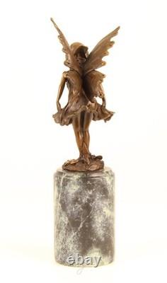 Sculpture Elfe en bronze sur un socle en marbre verte d'après Milo