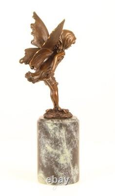 Sculpture Elfe en bronze sur un socle en marbre verte d'après Milo
