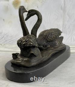 Sculpture En Bronze 100% Signée Milo Deux Beaux Cygnes Décoratifs En Marbre