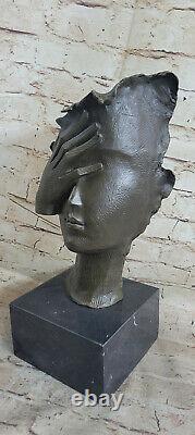 Sculpture En Bronze Buste Hommage À Salvador Dali Signé Sur Socle Marbre Affaire