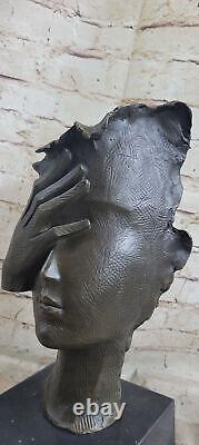Sculpture En Bronze Buste Hommage À Salvador Dali Signé Sur Socle Marbre Affaire
