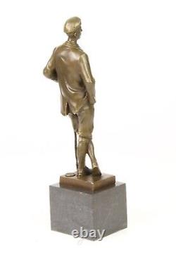 Sculpture En Bronze D'un Golfeur Sur Un Marbre Signée Antique