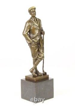 Sculpture En Bronze D'un Golfeur Sur Un Marbre Signée Antique