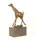 Sculpture En Bronze D'une Girafe Sur Un Marbre Noir Vintage