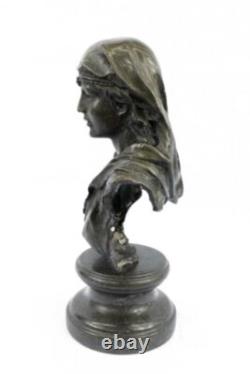 Sculpture En Bronze De Belle Jeune Fille Semi Nue En Marbre Signée Originale