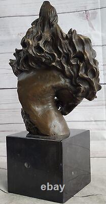 Sculpture En Bronze De Cheval Étalon Sur Socle En Marbre Figurine Art Signée M