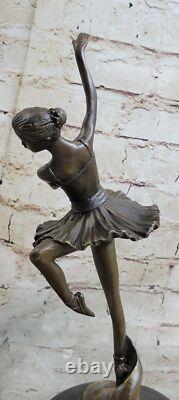 Sculpture En Bronze De Danseuse Ballerine Prima Signée En Marbre