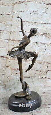 Sculpture En Bronze De La Danseuse Ballerine Prima Signée En Marbre