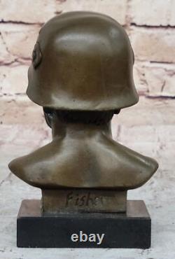 Sculpture En Bronze De Soldat Allemand Fisher Signée En Marbre Figure Cadeau