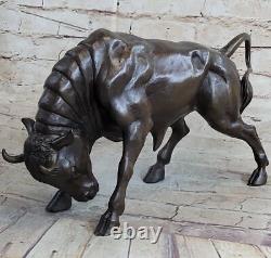 Sculpture En Bronze De Taureau Mâle Milo Signée Sur Socle En Marbre Figurine Art