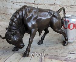 Sculpture En Bronze De Taureau Mâle Milo Signée Sur Socle En Marbre Figurine Art