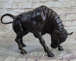 Sculpture En Bronze De Taureau Mâle Milo Signée Sur Socle En Marbre Figurine Art