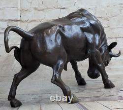 Sculpture En Bronze De Taureau Mâle Milo Signée Sur Socle En Marbre Figurine Art