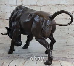 Sculpture En Bronze De Taureau Mâle Milo Signée Sur Socle En Marbre Figurine Art