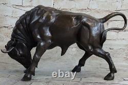 Sculpture En Bronze De Taureau Mâle Milo Signée Sur Socle En Marbre Figurine Art
