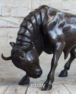 Sculpture En Bronze De Taureau Mâle Milo Signée Sur Socle En Marbre Figurine Art