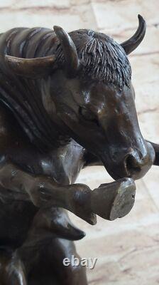 Sculpture En Bronze De Taureau Mâle Milo Signée Sur Socle En Marbre Figurine Art