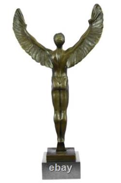 Sculpture En Bronze Signée Nu Homme Au Soleil Levant Détail Statue Sur Marbre