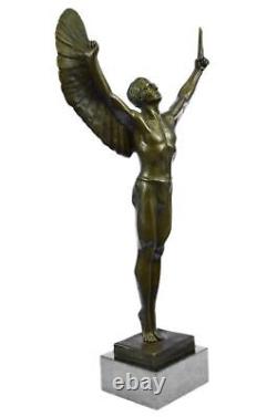 Sculpture En Bronze Signée Nu Homme Au Soleil Levant Détail Statue Sur Marbre