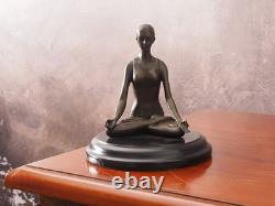 Sculpture En Bronze Yoga Sur Socle En Marbre Signée Paris, Art Déco, 13 Cm
