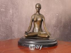 Sculpture En Bronze Yoga Sur Socle En Marbre Signée Paris, Art Déco, 13 Cm
