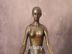 Sculpture En Bronze Yoga Sur Socle En Marbre Signée Paris, Art Déco, 13 Cm