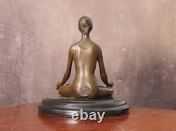 Sculpture En Bronze Yoga Sur Socle En Marbre Signée Paris, Art Déco, 13 Cm