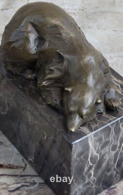 Sculpture En Marbre De Livre En Bronze D'Ours Polaire Endormi Signée