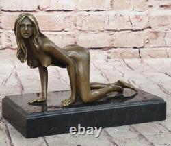 Sculpture Érotique En Bronze Statue Nue Art Signée Décor Marbre Figurine Figure