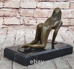 Sculpture Érotique En Bronze Statue Nue Art Signée Décor Marbre Figurine Figure