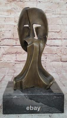 Sculpture Figurine Bronze Modèle Cubisme Deux Visage Marbre Socle Signée