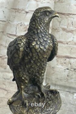 Sculpture Figurine D'Aigle Américain En Bronze Signée Sur Socle En Marbre