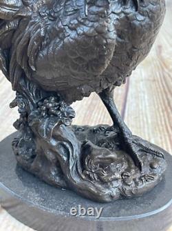 Sculpture Figurine En Bronze Marbré De Coq Fermier Signée