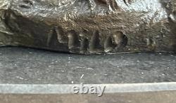 Sculpture Figurine En Bronze Marbré De Coq Fermier Signée