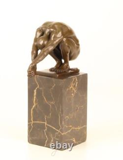 Sculpture Nageur en bronze Art déco sur un marbre noir d'après Milo