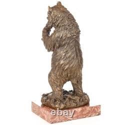 Sculpture Ours avec grippe en bronze sur un socle en marbre rouge d'après Milo