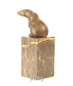 Sculpture Ours en bronze sur un socle en marbre noir d'après Milo