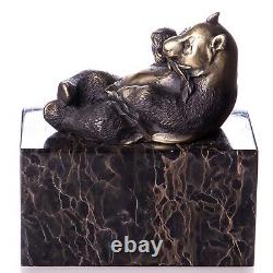 Sculpture Ours panda en bronze sur un marbre noir d'aorès Milo