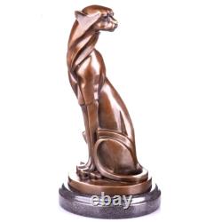 Sculpture Panthère moderne en bronze sur un socle en marbre noir d'après Milo