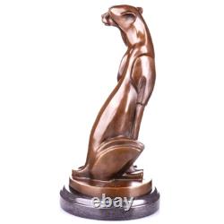 Sculpture Panthère moderne en bronze sur un socle en marbre noir d'après Milo