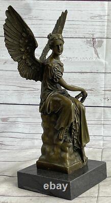 Sculpture Statue Déesse Moreau Signée Bronze Marbre Sur Trône Céleste