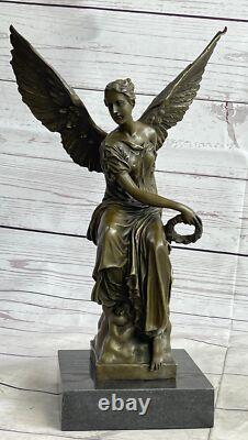 Sculpture Statue Déesse Moreau Signée Bronze Marbre Sur Trône Céleste