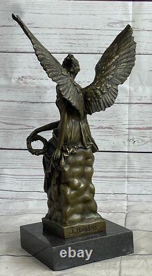 Sculpture Statue Déesse Moreau Signée Bronze Marbre Sur Trône Céleste
