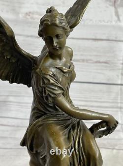 Sculpture Statue Déesse Moreau Signée Bronze Marbre Sur Trône Céleste
