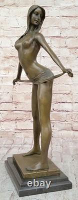 Sculpture Statue Féminine Nue En Bronze Chaud Signée Art Déco Sur Marbre
