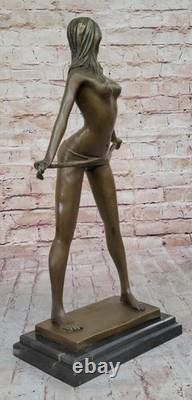 Sculpture Statue Féminine Nue En Bronze Chaud Signée Art Déco Sur Marbre