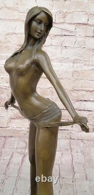 Sculpture Statue Féminine Nue En Bronze Chaud Signée Art Déco Sur Marbre