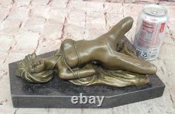 Sculpture Statue Figurine Bronze Nue Chaude Signée Femme Sur Base En Marbre